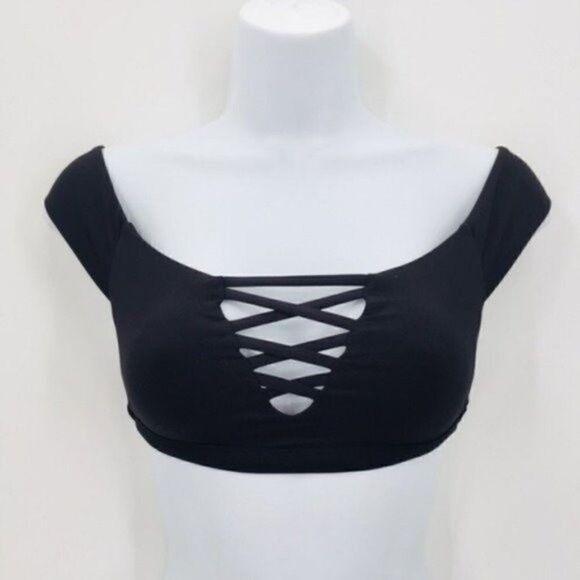 Frankie’s Bikinis black Shiloh off shoulder bikini top small BoxA - Picture 4 of 8